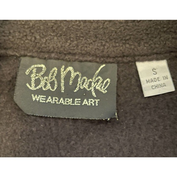 BOB MACKIE WEARABLE ART FLEECE JACKET~Small BLACK W/EMBROIDERED DESIGN~FULL ZIP - Picture 3 of 10